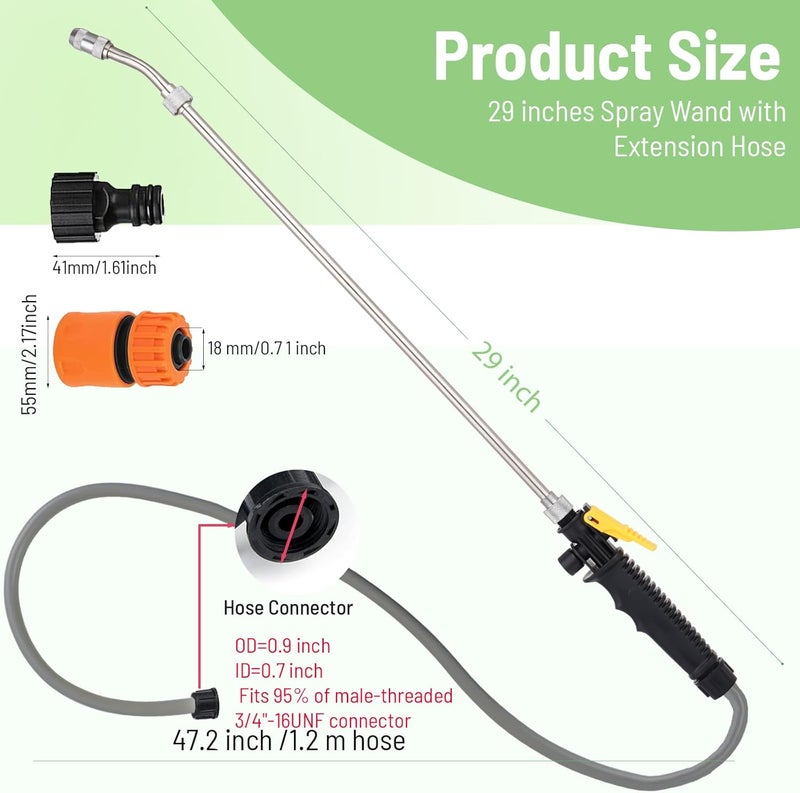 JINIOHEE 29 Inch Spray Wand for Water Pumps, Backpack Sprayer Set Include Hose Quick Connector and 1.2m Hose, Adjustable Nozzle Sprayer Wand Replacement with Built in Shut Off Valve - Image 2